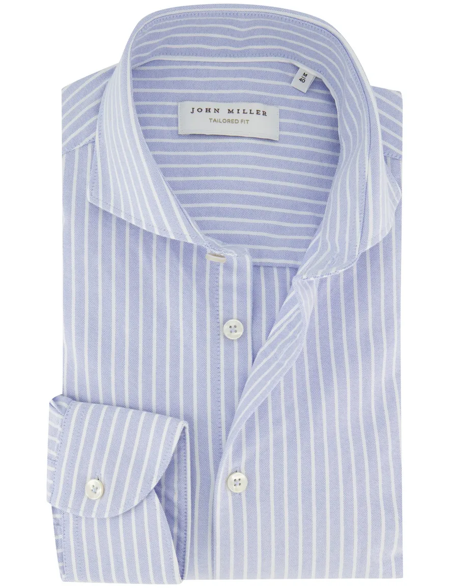 Overhemd John Miller Tailored Fit blauw wit gestreept mouwlengte 7