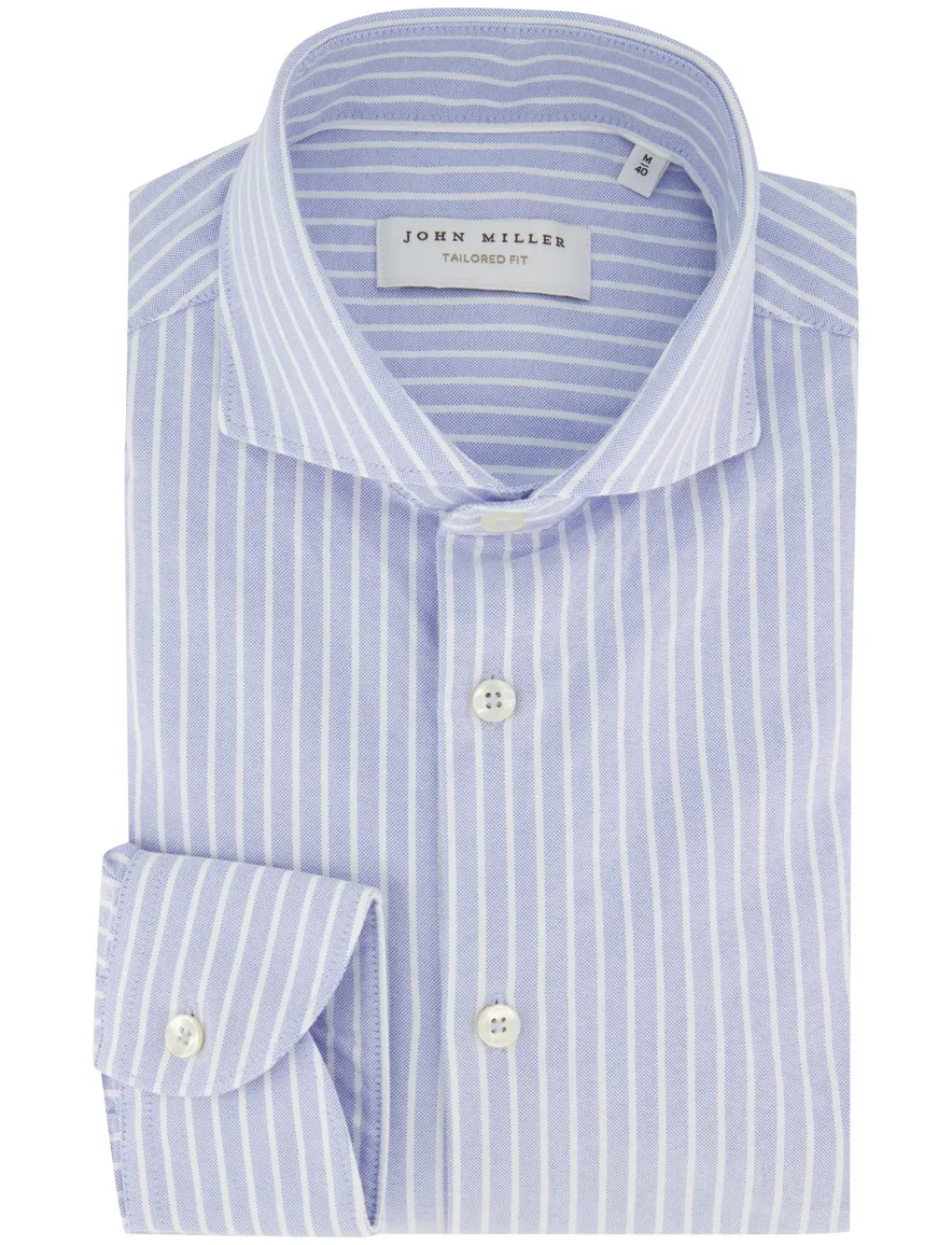 Overhemd John Miller Tailored Fit blauw wit gestreept mouwlengte 7