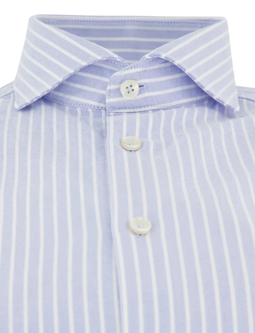 Overhemd John Miller Tailored Fit blauw wit gestreept mouwlengte 7