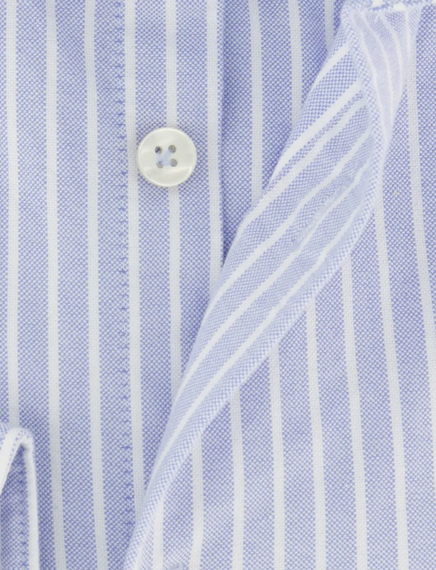 Overhemd John Miller Tailored Fit blauw wit gestreept mouwlengte 7