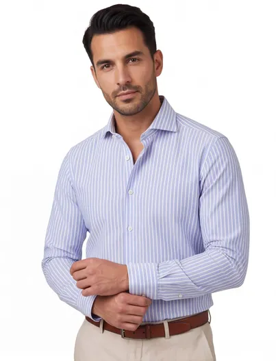 John Miller lichtblauw gestreept mouwlengte 7 John Miller Tailored Fit overhemd