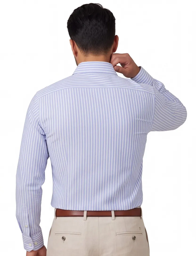 lichtblauw gestreept mouwlengte 7 John Miller Tailored Fit overhemd