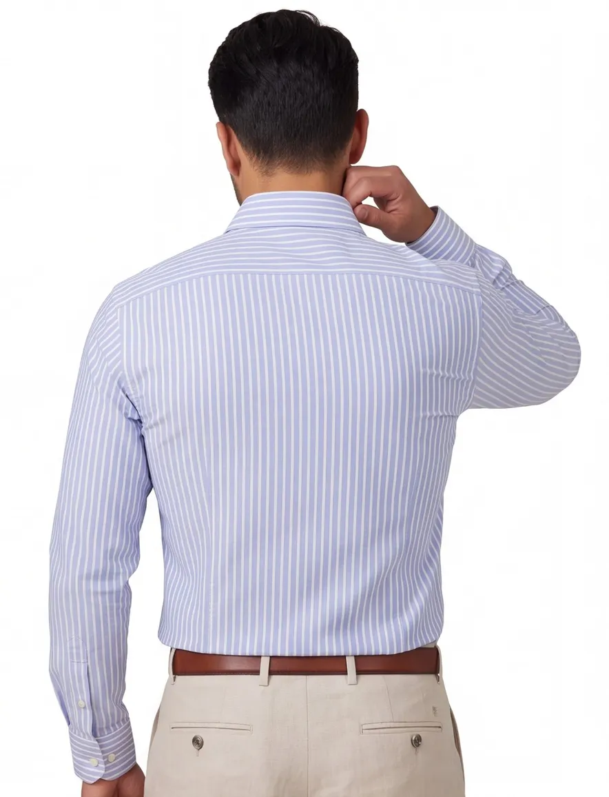 Overhemd John Miller Tailored Fit lichtblauw gestreept mouwlengte 7