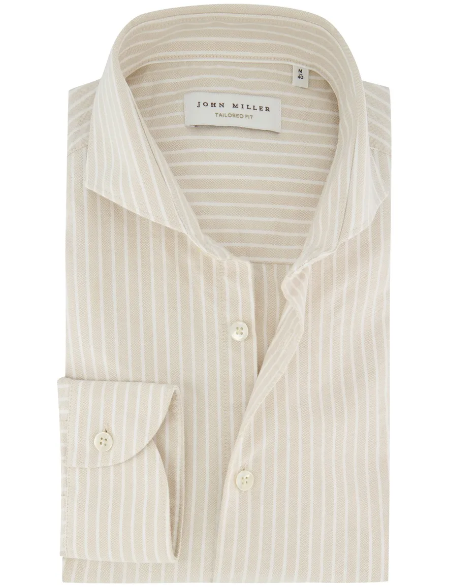 John Miller overhemd beige gestreept