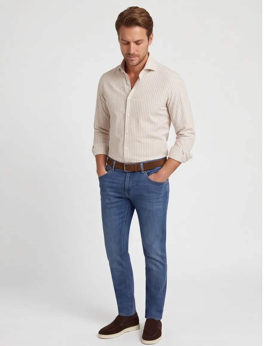 John Miller overhemd beige gestreept