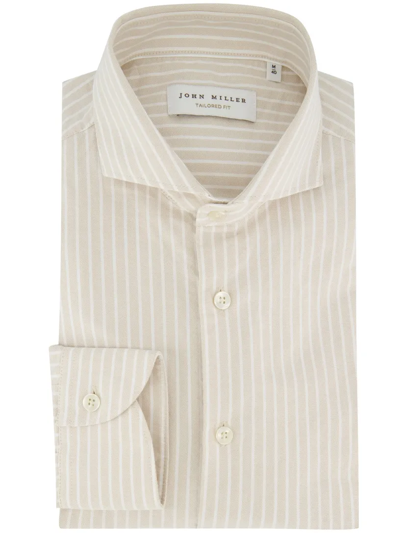 Creme wit gestreept mouwlengte 7 John Miller Tailored Fit overhemd