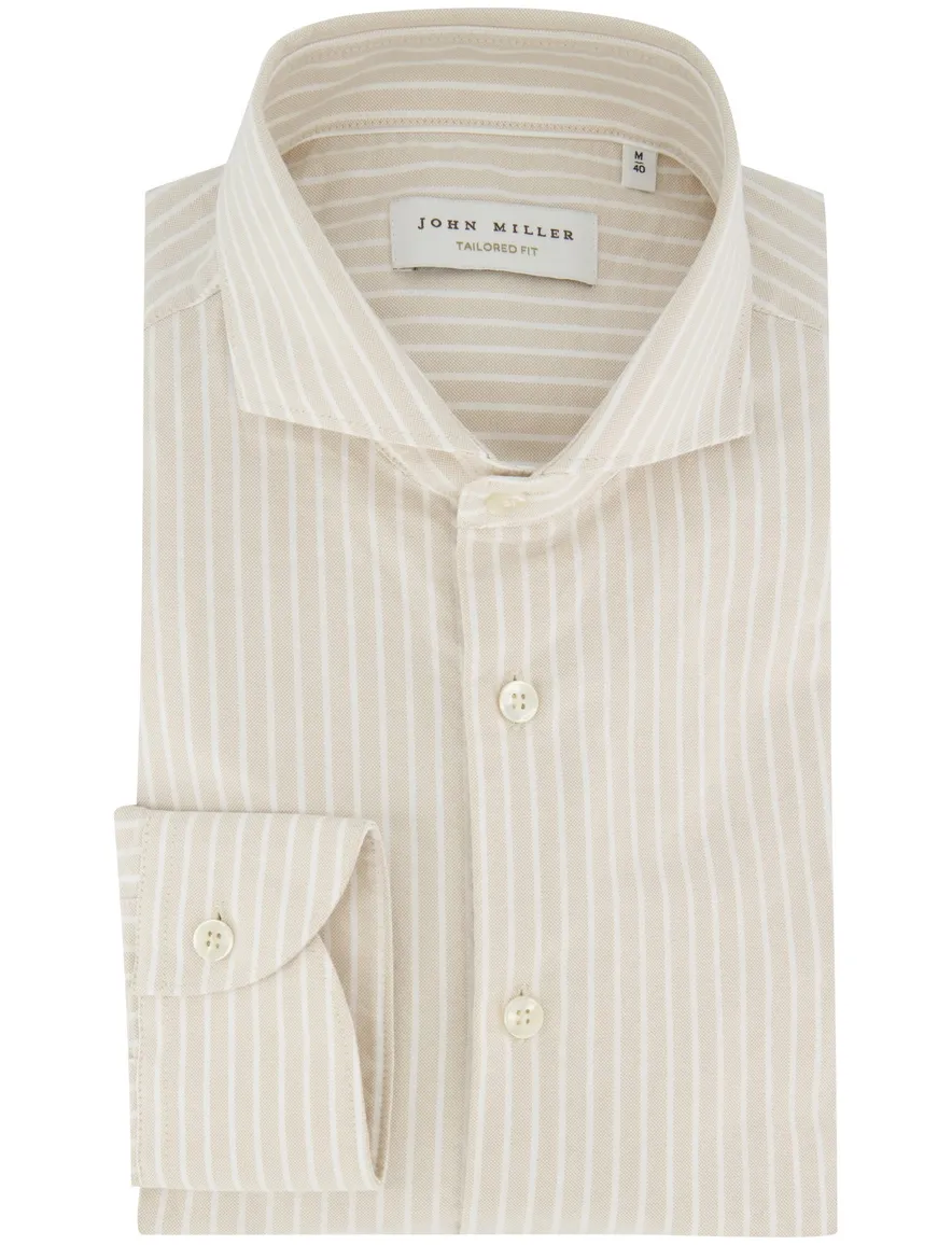 John Miller overhemd beige gestreept