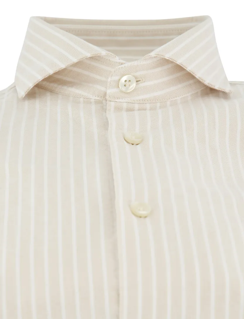 Creme wit gestreept mouwlengte 7 John Miller Tailored Fit overhemd