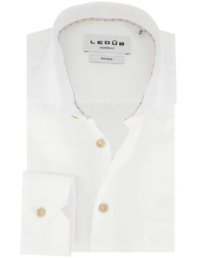 Ledub Ledub Modern Fit overhemd wit effen strijkvrij