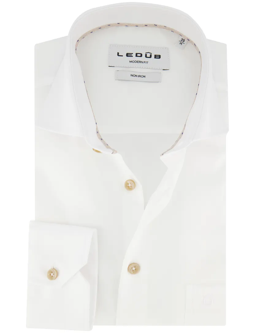 Overhemd Ledub Modern Fit wit strijkvrij