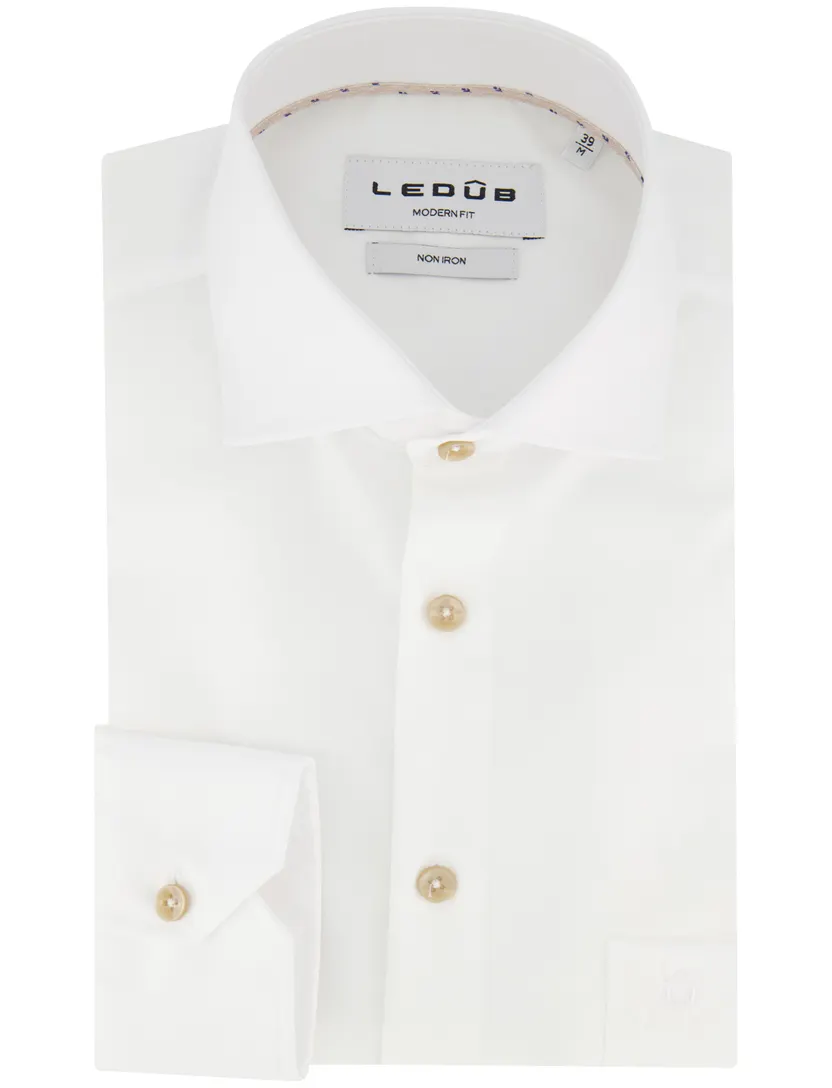 Overhemd Ledub Modern Fit wit strijkvrij