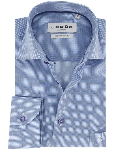 Ledub Overhemd Ledub Modern Fit blauw rondjes print