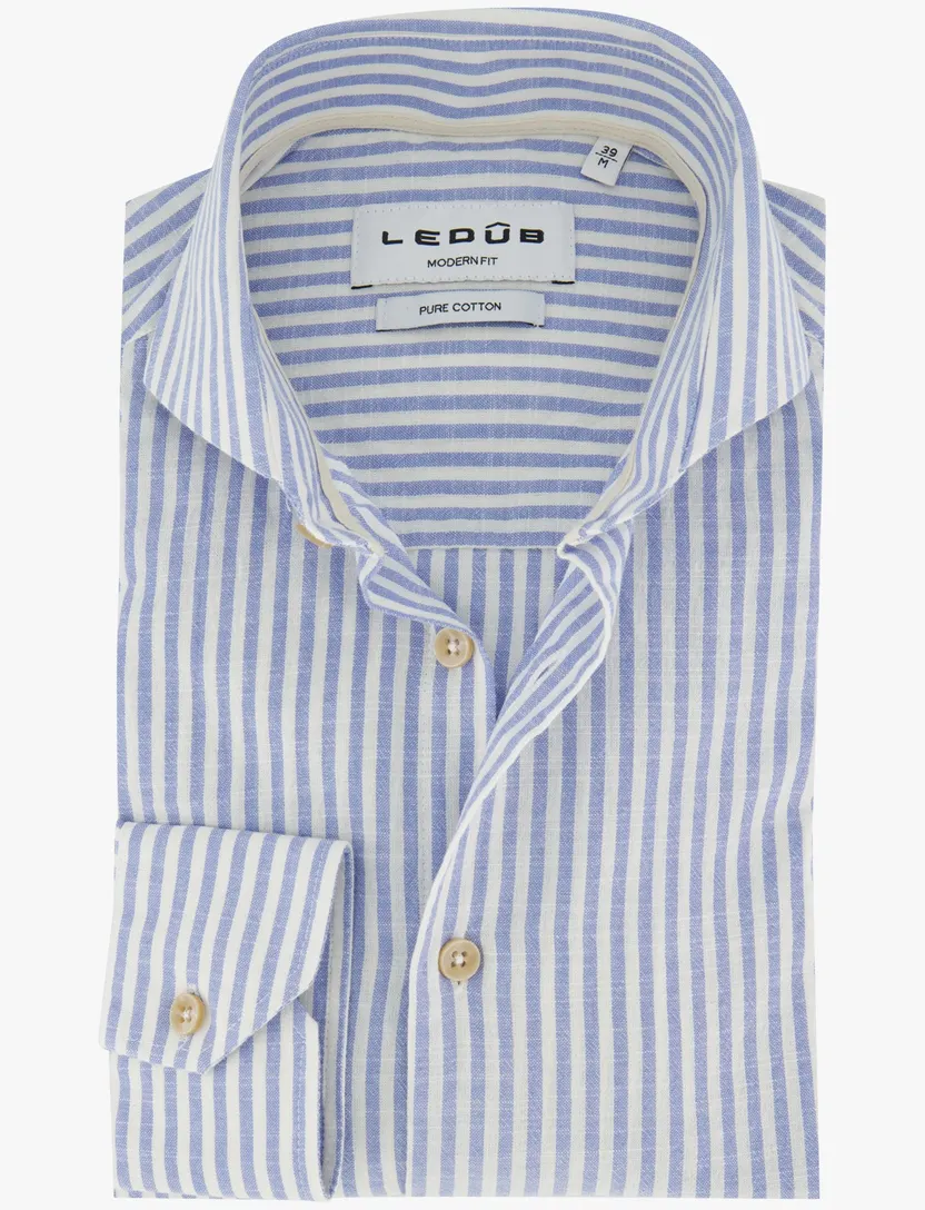 Overhemd Ledub Modern Fit blauw katoen