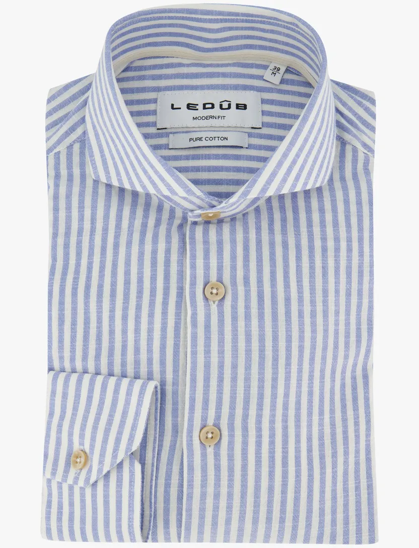 Overhemd Ledub Modern Fit blauw katoen
