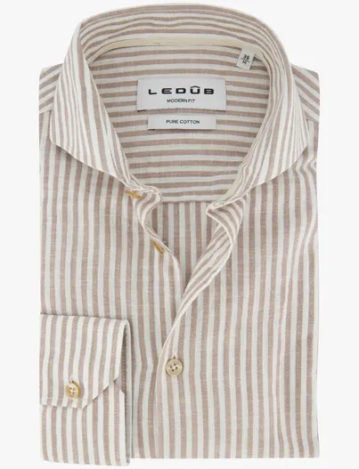 Ledub Overhemd Ledub Modern Fit bruin gestreept