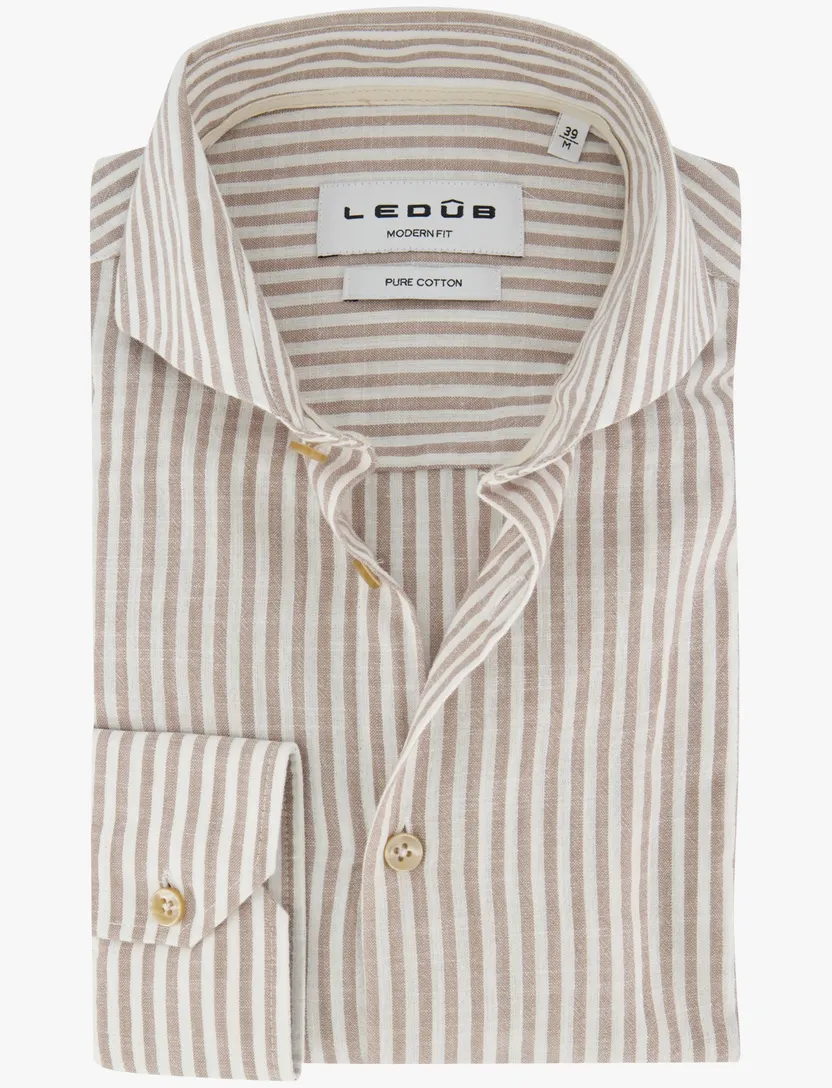 Overhemd Ledub Modern Fit bruin gestreept