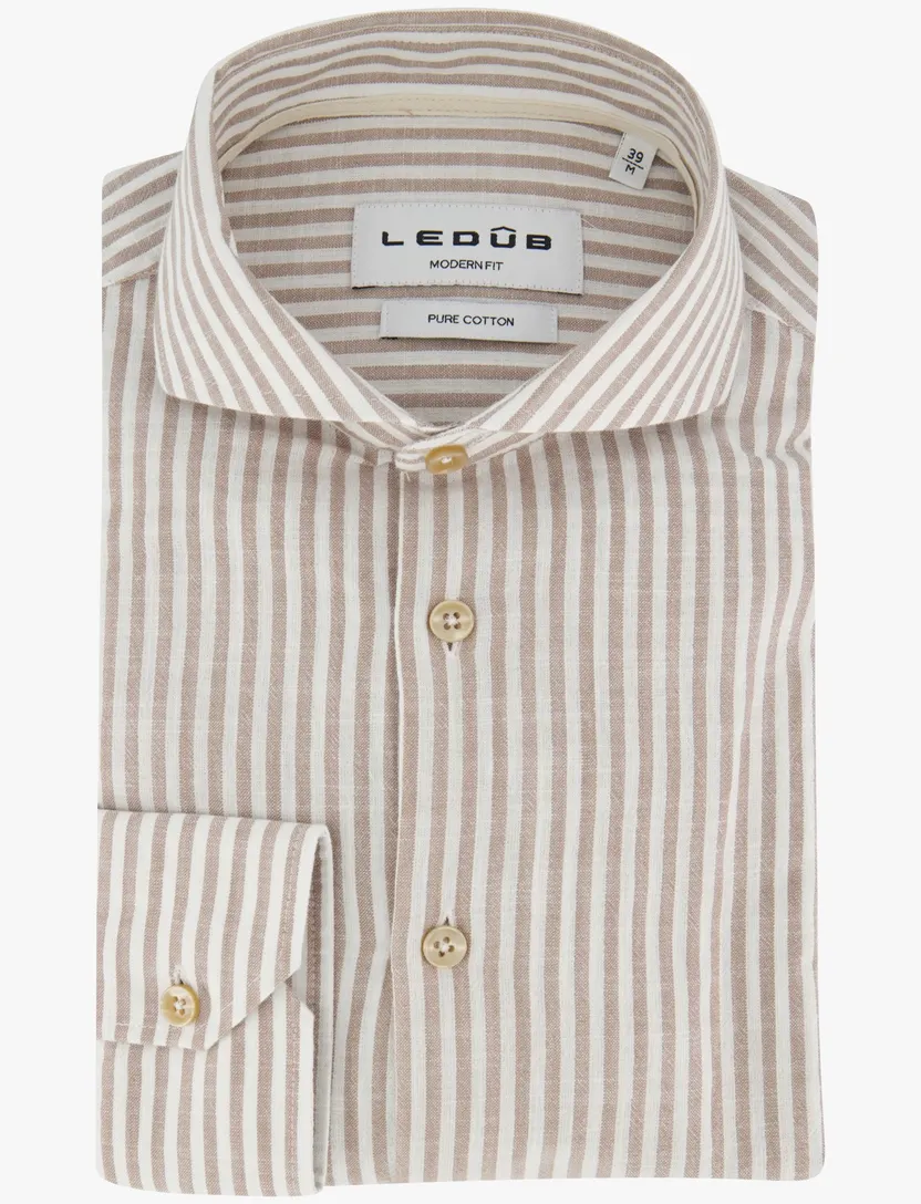 Overhemd Ledub Modern Fit bruin gestreept