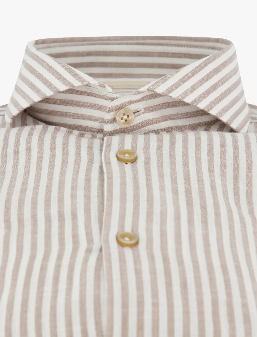 Overhemd Ledub Modern Fit bruin gestreept