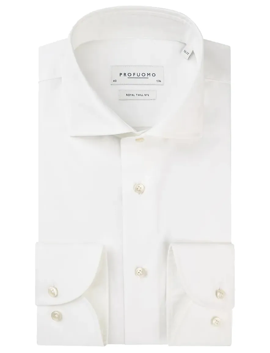 Profuomo royal twill no.6 overhemd wit mouwlengte 7