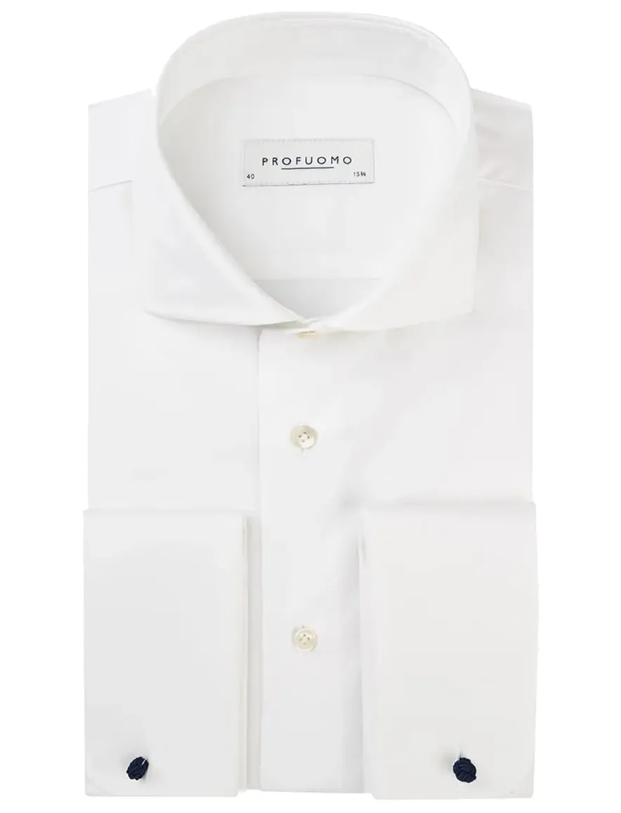 Profuomo twill mouwlengte 7 overhemd wit dubbele manchet