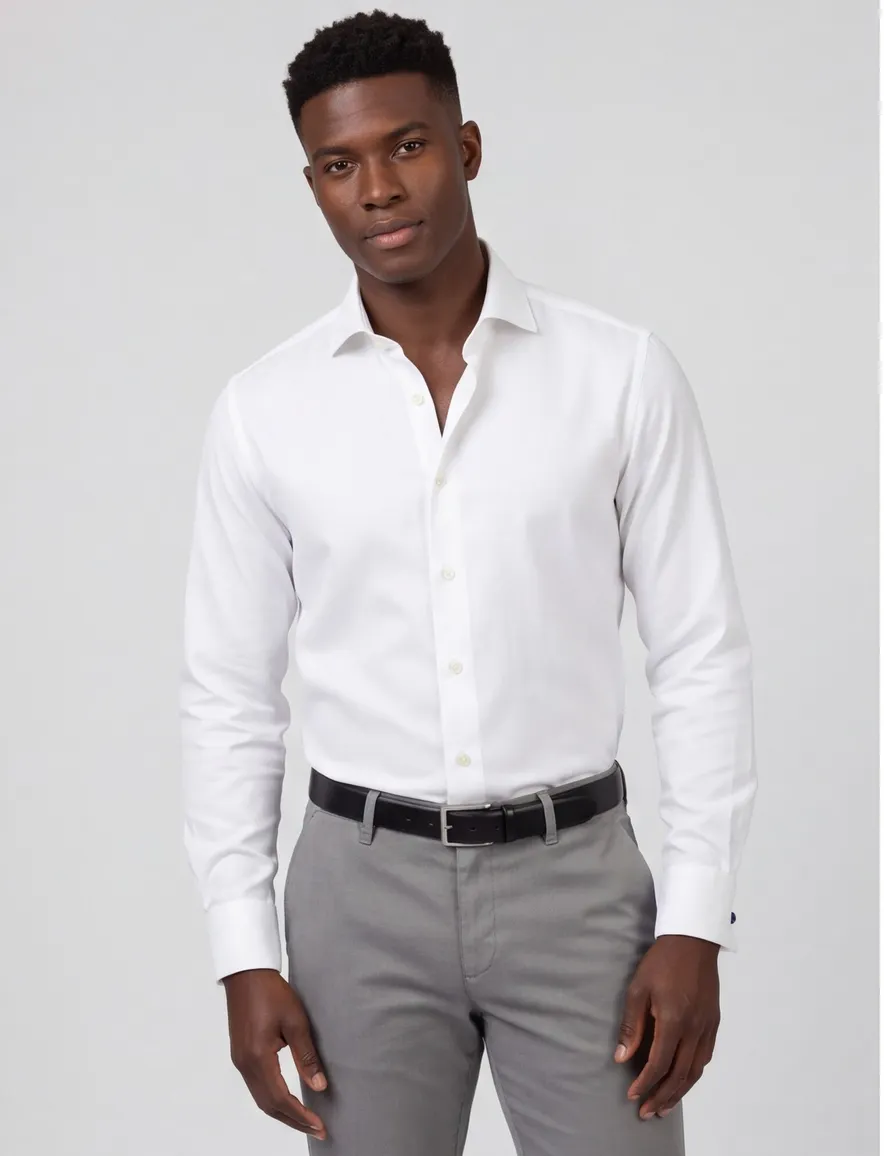 Profuomo twill mouwlengte 7 overhemd wit dubbele manchet