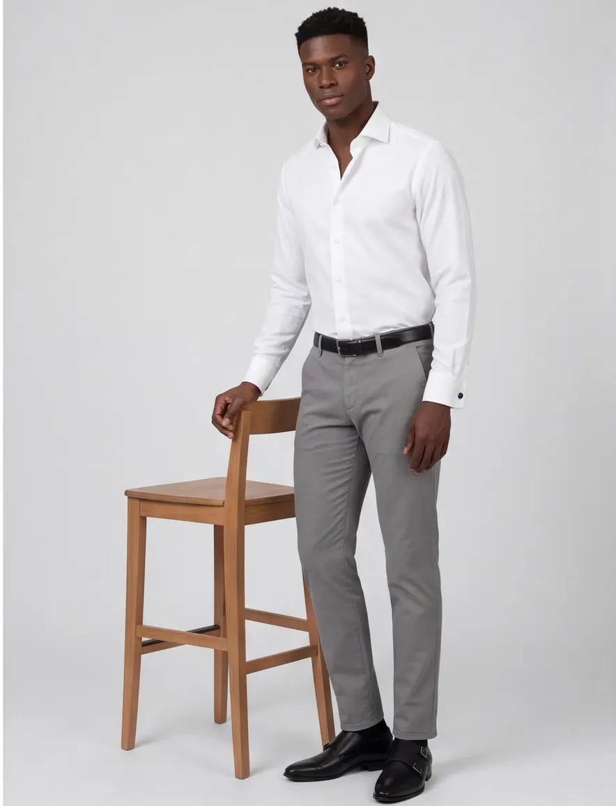 Profuomo twill mouwlengte 7 overhemd wit dubbele manchet