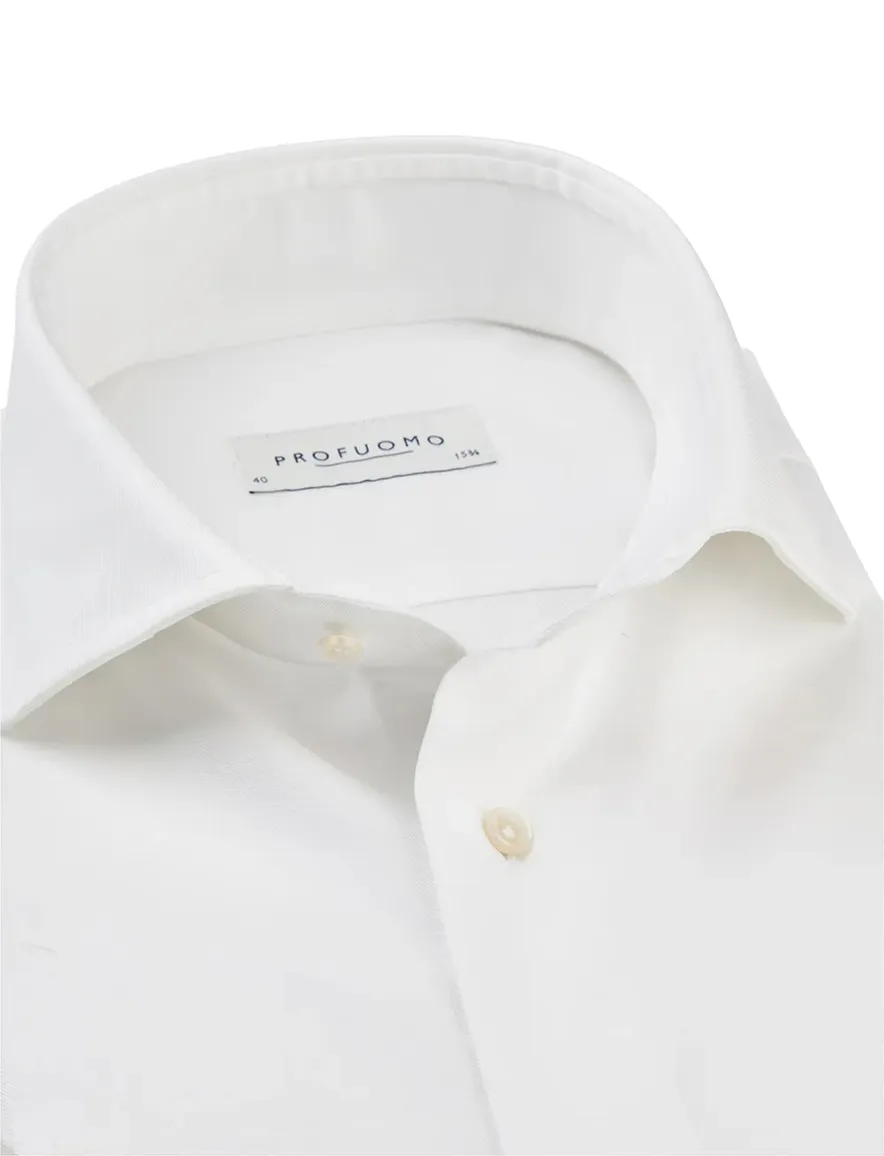 Profuomo twill mouwlengte 7 overhemd wit dubbele manchet