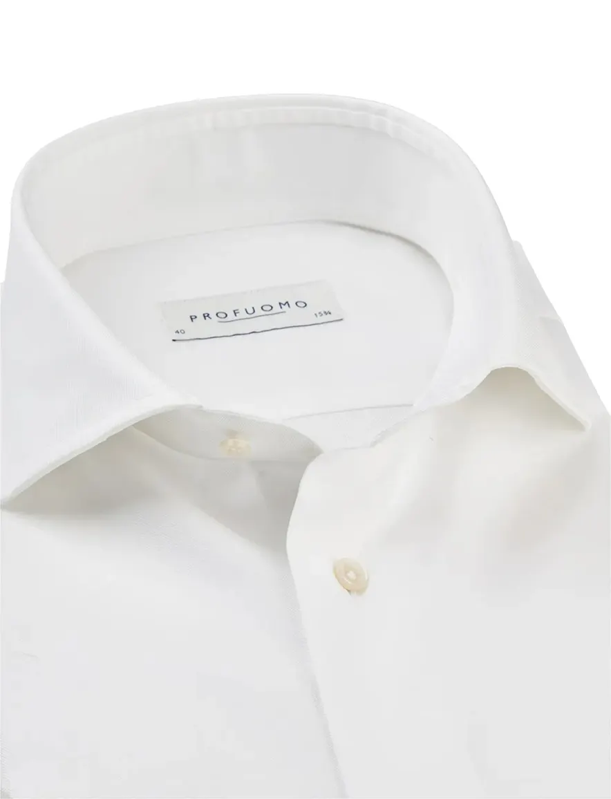 Profuomo twill mouwlengte 7 overhemd wit dubbele manchet
