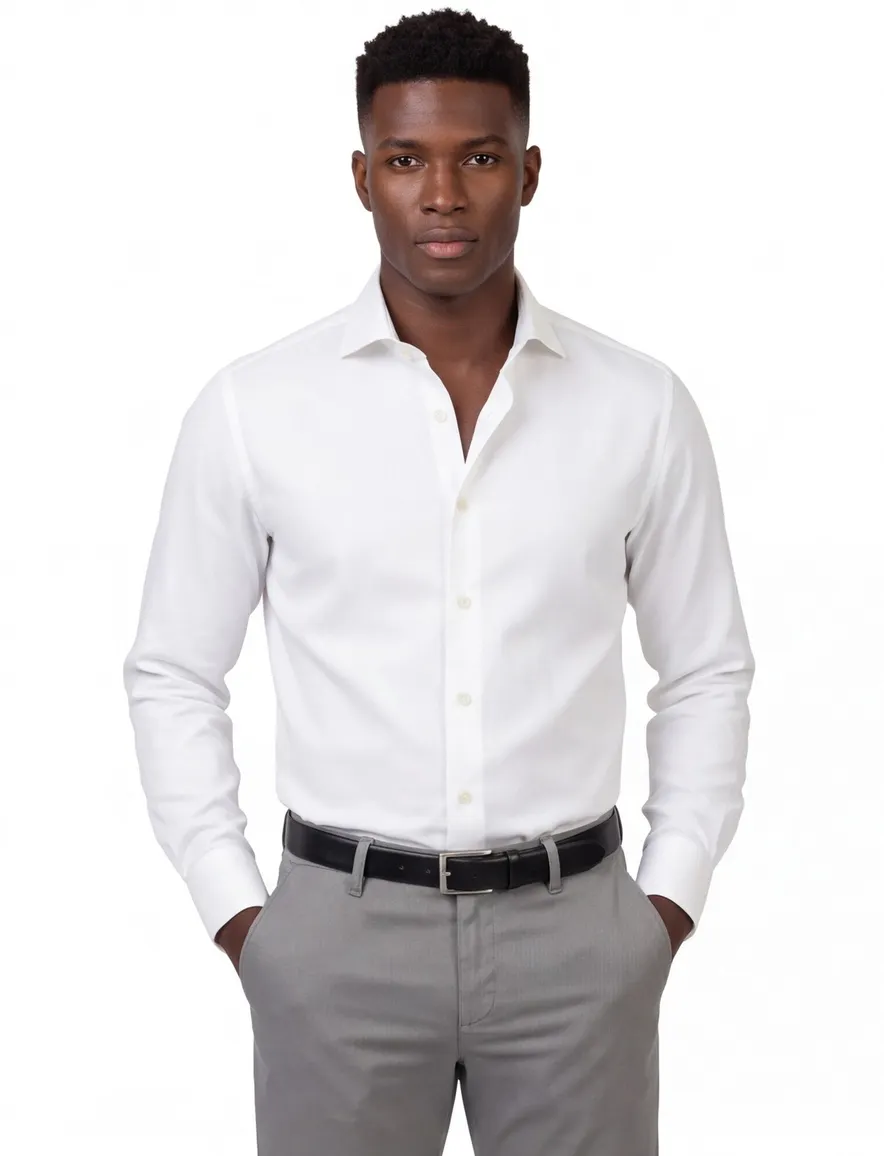 Profuomo twill mouwlengte 7 overhemd wit dubbele manchet