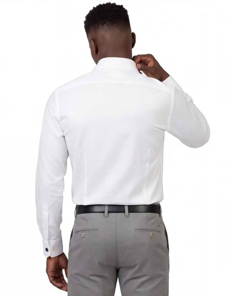 Profuomo twill mouwlengte 7 overhemd wit dubbele manchet