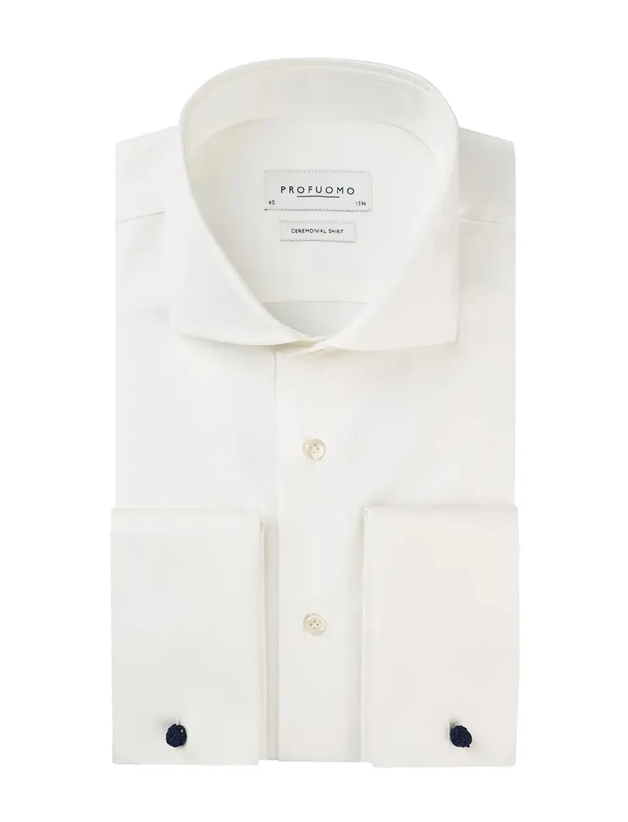 Profuomo overhemd off white dubbele manchet twill