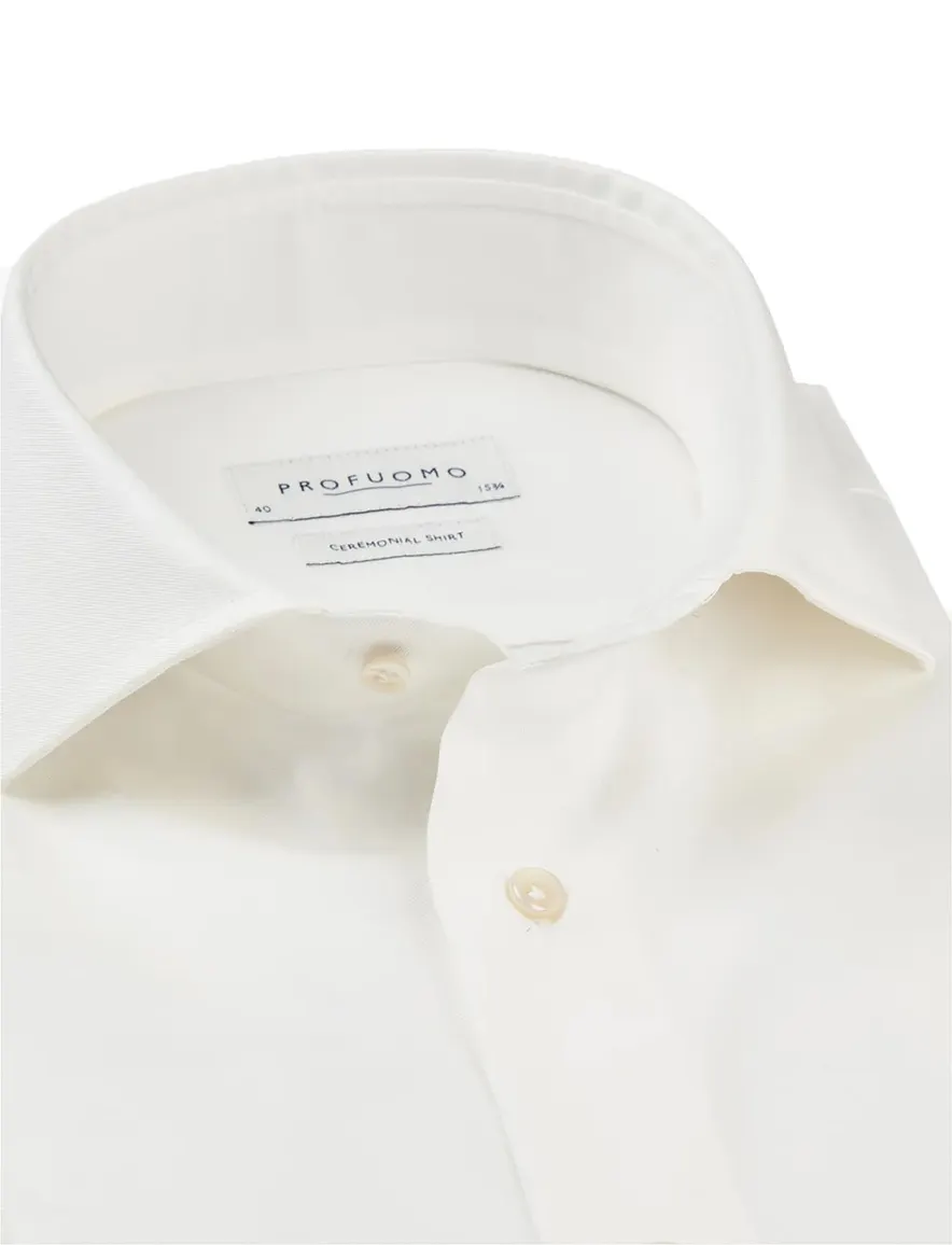 Profuomo overhemd off white dubbele manchet twill