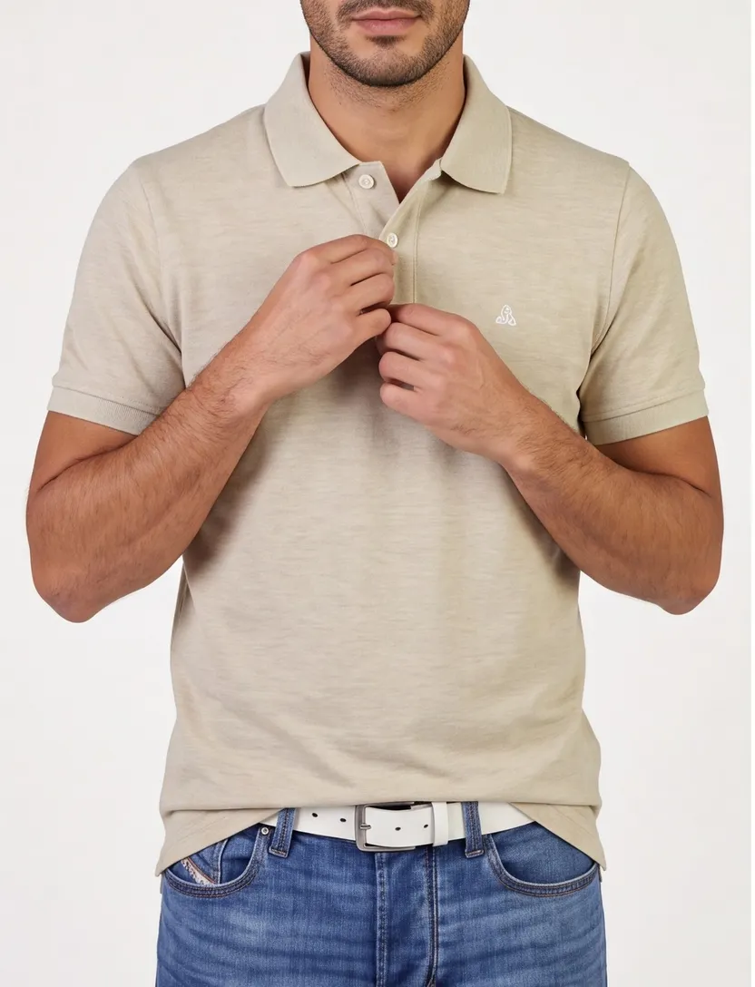 Poloshirt beige Scotland Blue Fang 2 knoops