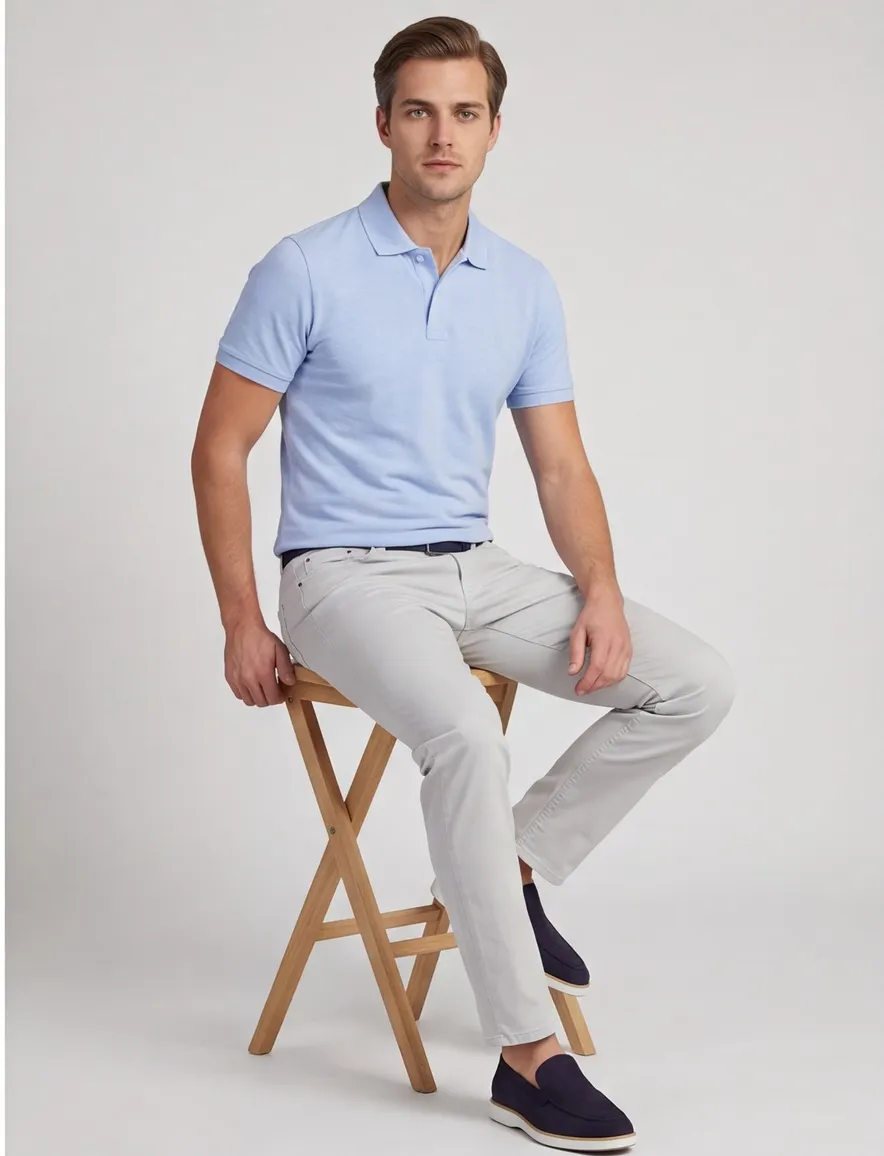 Poloshirt Scotland Blue lichtblauw katoen