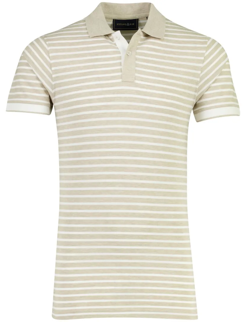 Poloshirt Scotland Blue beige gestreept 100% katoen