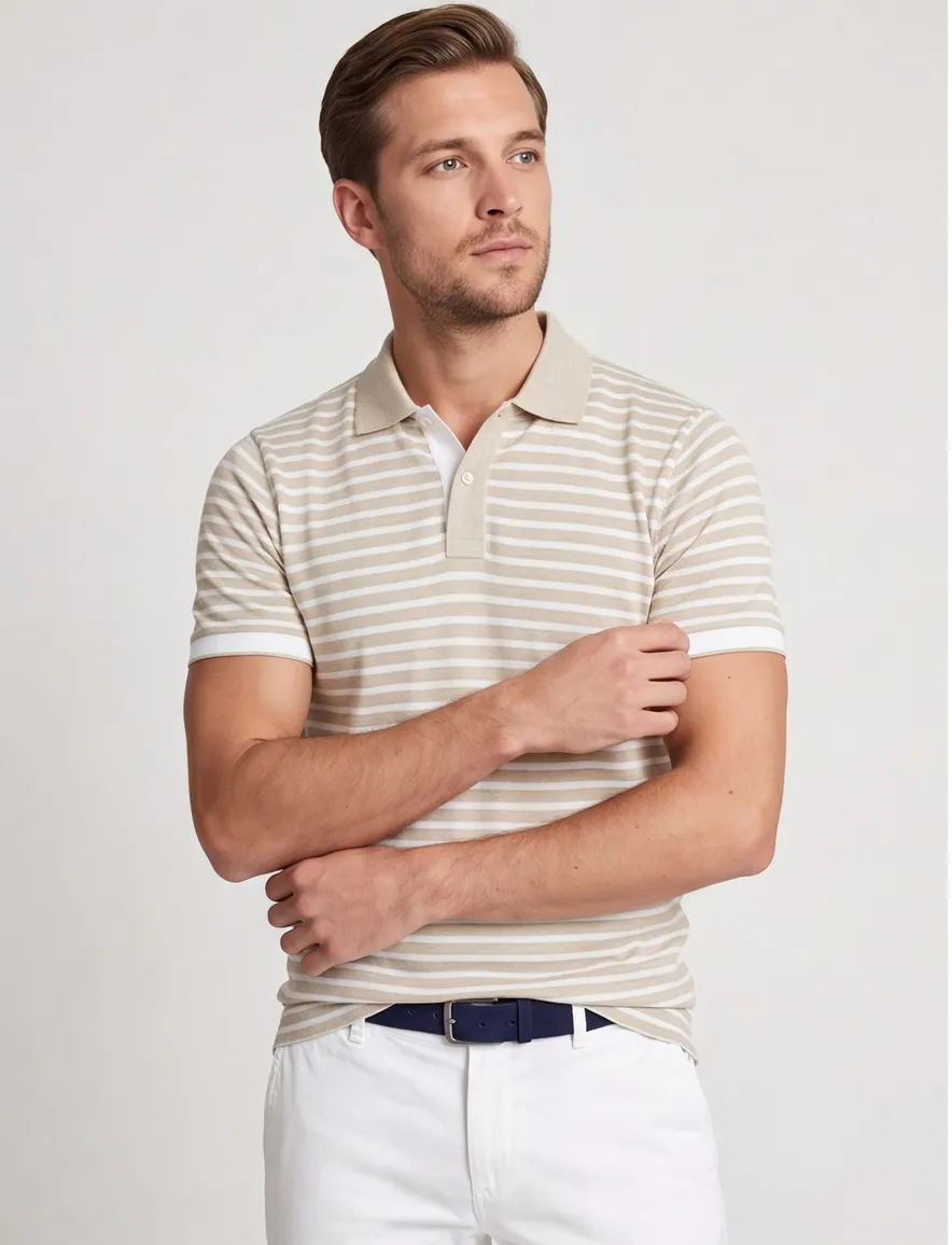 Poloshirt Scotland Blue beige gestreept katoen
