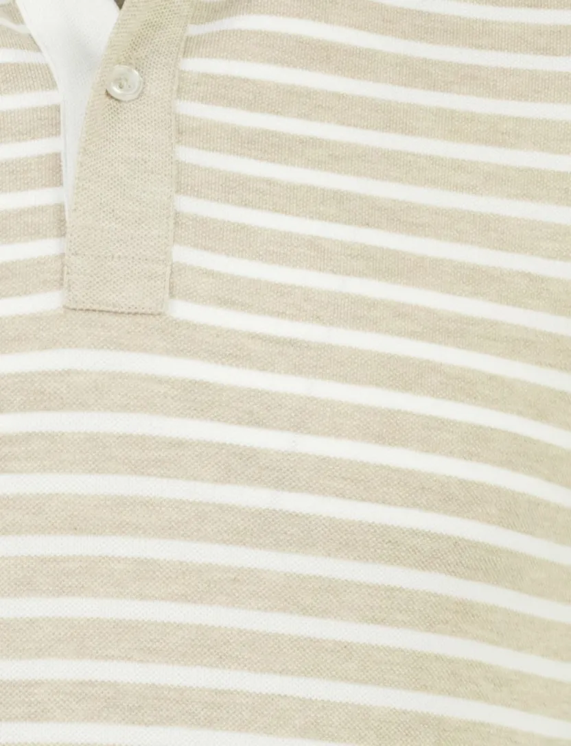 Poloshirt Scotland Blue beige gestreept 100% katoen