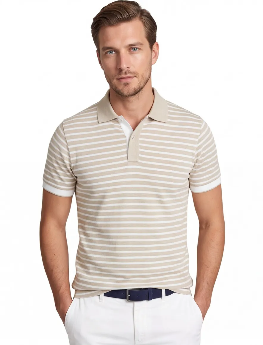 Poloshirt Scotland Blue beige gestreept katoen