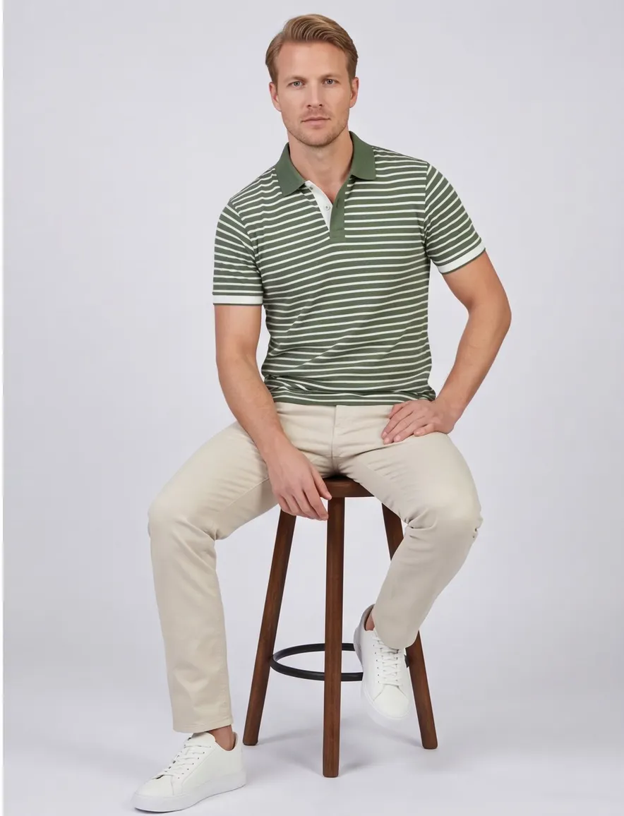 Scotland Blue Sage Green Otis Polo Stripe