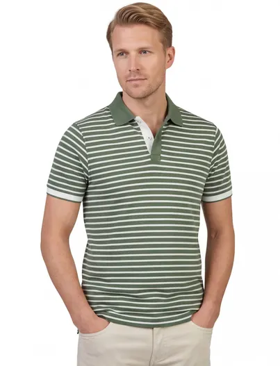 Scotland Blue Scotland Blue poloshirt groen gestreept piqué