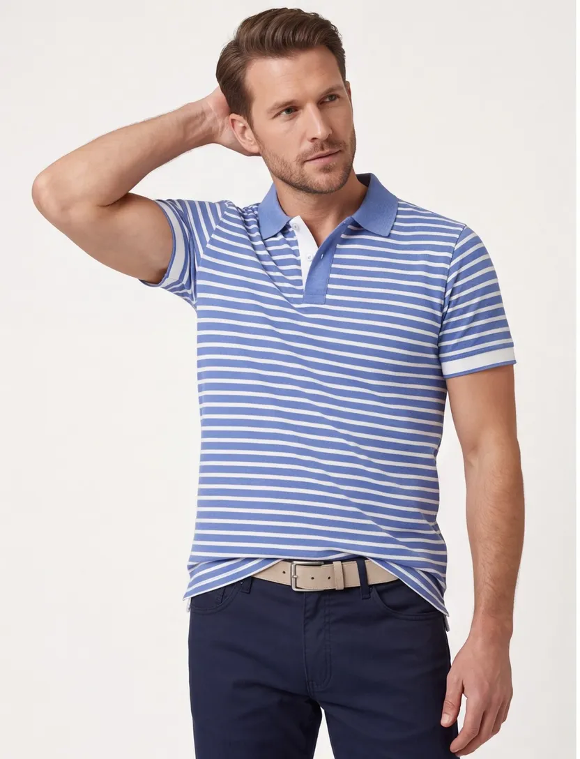 Poloshirt blauw Scotland Blue Otis strepen 2 knoops