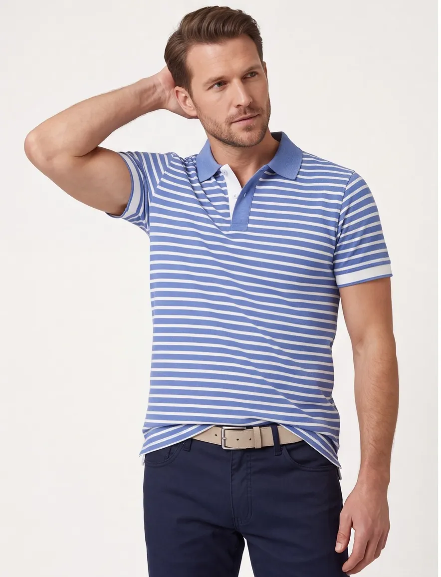 Scotland Blue Otis poloshirt blauw gestreept pique