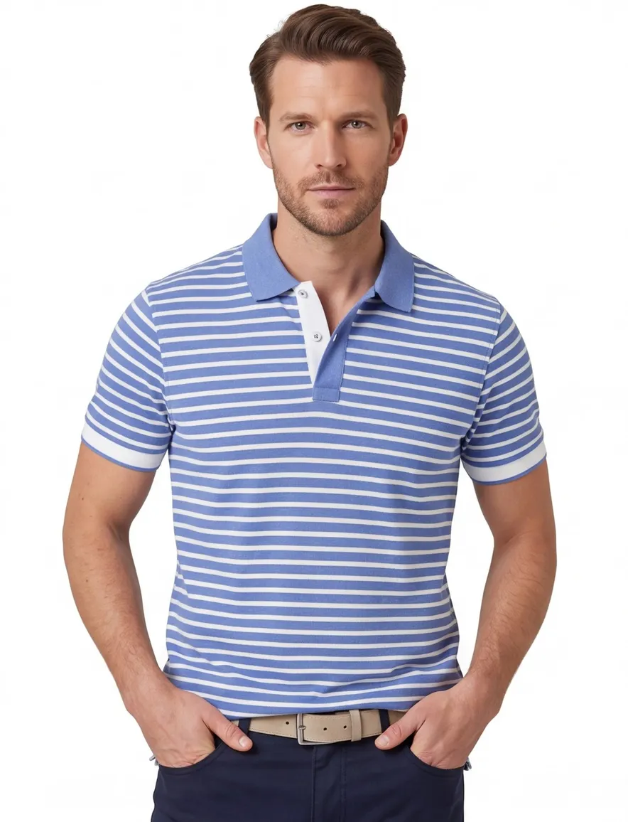 Scotland Blue Otis poloshirt blauw gestreept pique