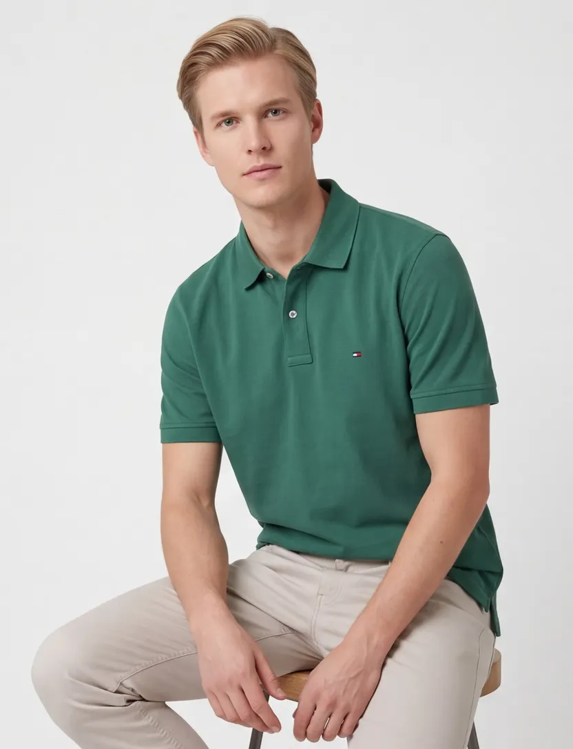 Poloshirt Tommy Hilfiger donkergroen piqué