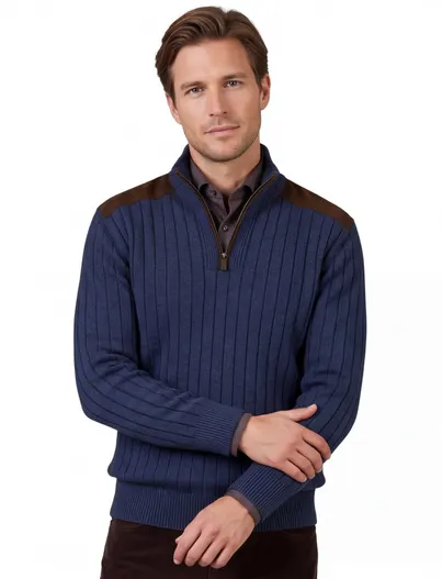 Paul & Shark Paul & Shark half zip trui gemêleerd donkerblauw