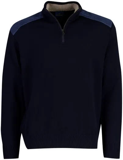 Paul & Shark Paul & Shark half zip trui donkerblauw corduroy schouders