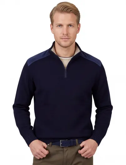 Paul & Shark Paul & Shark half zip trui donkerblauw corduroy schouders