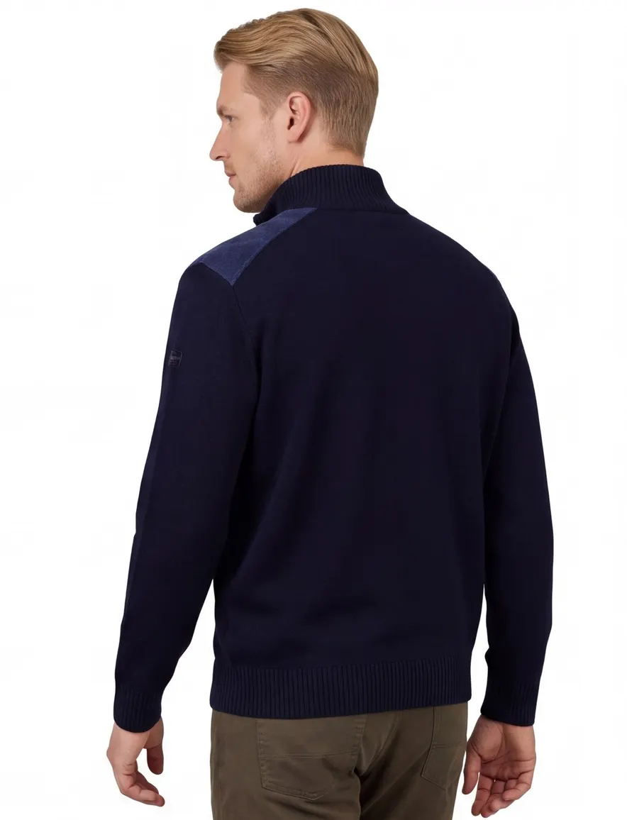 Paul & Shark half zip trui donkerblauw corduroy schouders