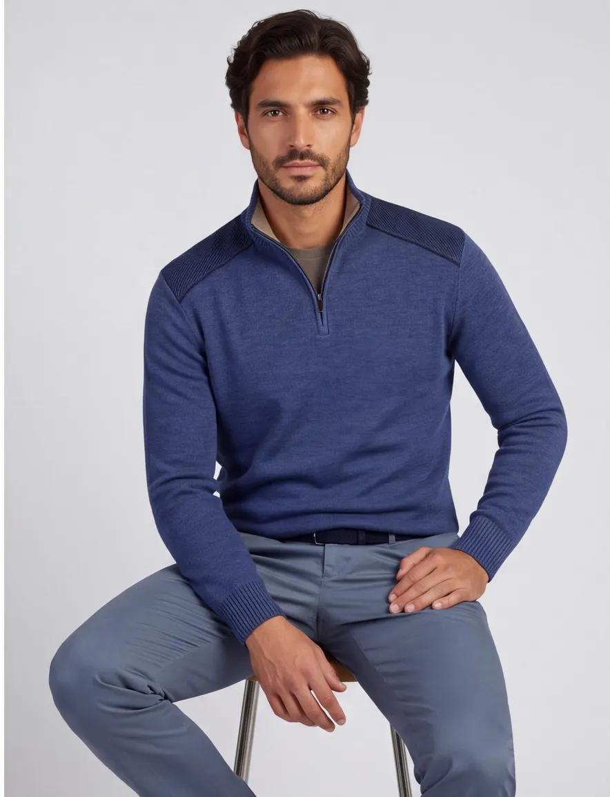 Paul & Shark half zip trui donkerblauw wol gebreid