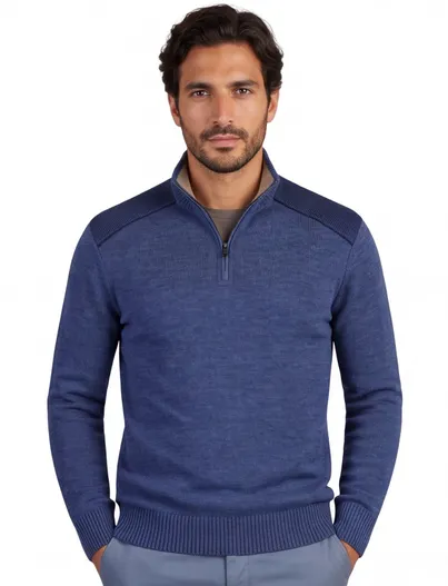 Paul & Shark Paul & Shark half zip trui donkerblauw wol gebreid